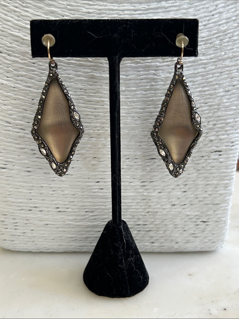 Alexis Bittar Taupe Lucite Drop Earrings with Pavé Frame